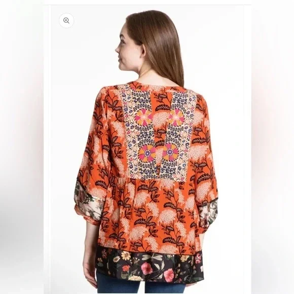 John Mark orange and black tunic Blouse with Relaxed Fit size Large - Picture 2 of 14